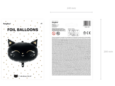 XL Folienballon Figur - Schwarzer Katzenkopf - 48cm x 36 cm
